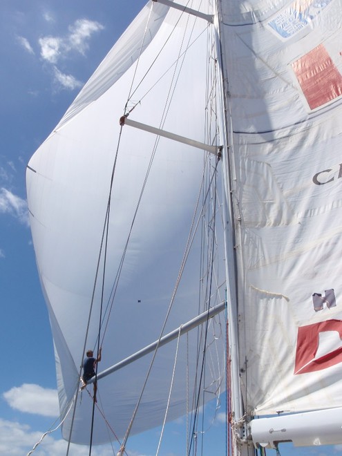 Cape Breton Island - Simon Maynard on the Spinnaker Pole © Clipper Ventures PLC . http://www.clipperroundtheworld.com